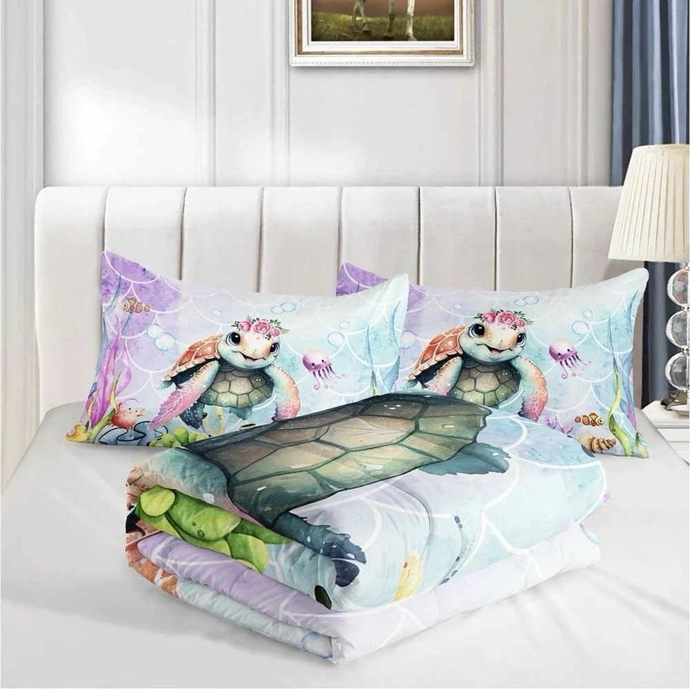 Cartoon Sea Turtle Comforter Set‎ Mermaid Scale Turtle Printed Bedding Set